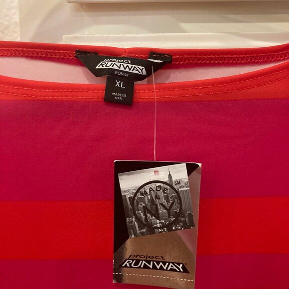 NWT Project Runway Pink Red Striped Midi Dress Size XL Extra Large Long Sleeves - Picture 7 of 9